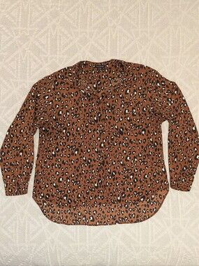 Pleione Leopard Print Button Front Blouse